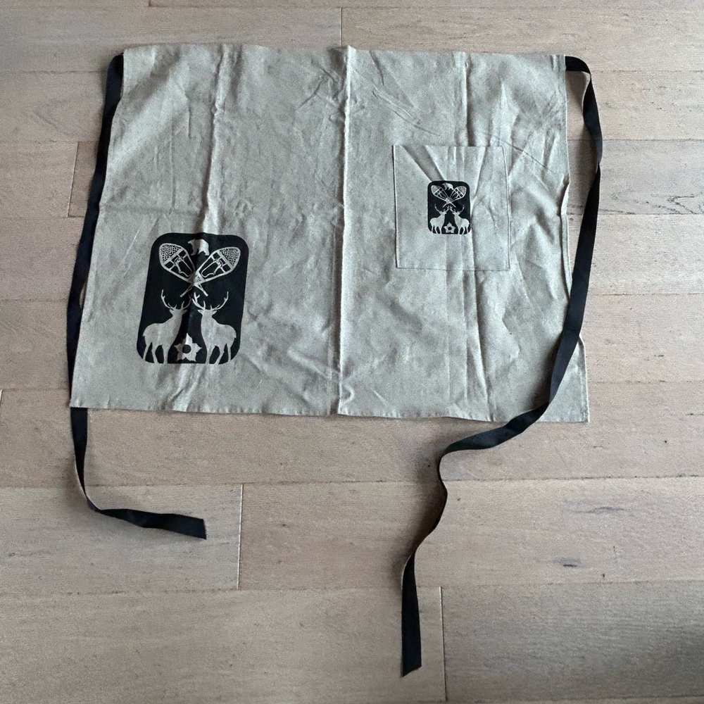 Half Apron Designed and Made in Pemberton, BC Canada. Beige Linen & Cotton Apron